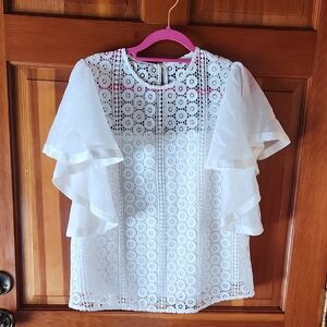 Endless Rose White Flutter Sleeve Blouse with Peter Pan Collar